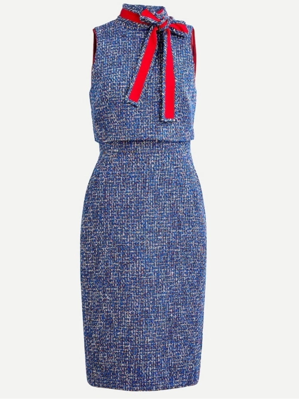 J. Crew Tie-Neck Tank Sheath Dress In Autumn Tweed Blue Red Size 12 - Picture 9 of 9